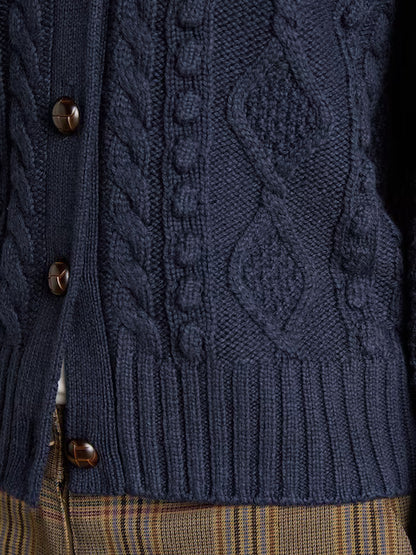 Equiflair Rafferty Navy Cable Knit Cardigan: Wool Blend with Button Fastening