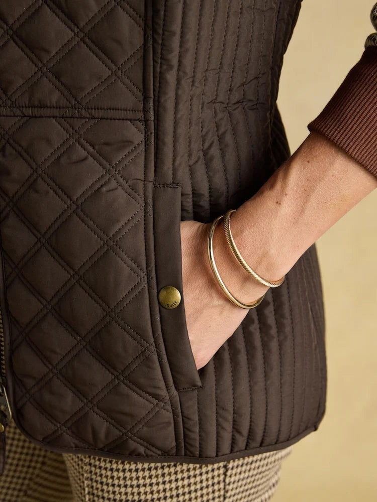 Joules Brown Minx Showerproof Diamond Quilted Gilet