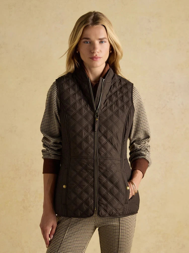 Joules Brown Minx Showerproof Diamond Quilted Gilet