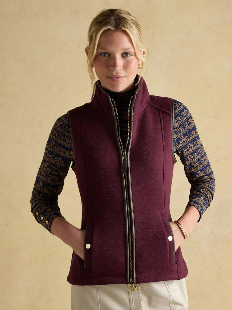 Joules Heritage Red Fleece Gilet: Women's Red Fleece Vest with Zip Front & Pockets. Stylish Countryside Layering Piece