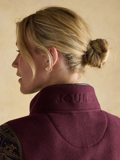 Joules Heritage Red Fleece Gilet: Women's Equestrian Style Vest with Zip & Leather Trim