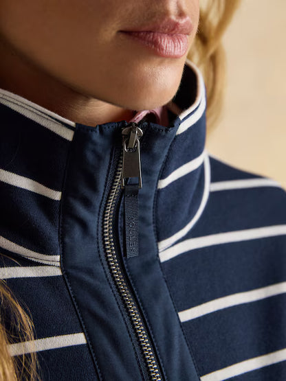Joules Bronte Navy Stripe Funnel Neck Quarter Zip Cotton Sweatshirt