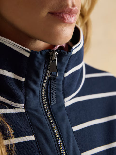 Joules Bronte Navy Stripe Funnel Neck Quarter Zip Cotton Sweatshirt