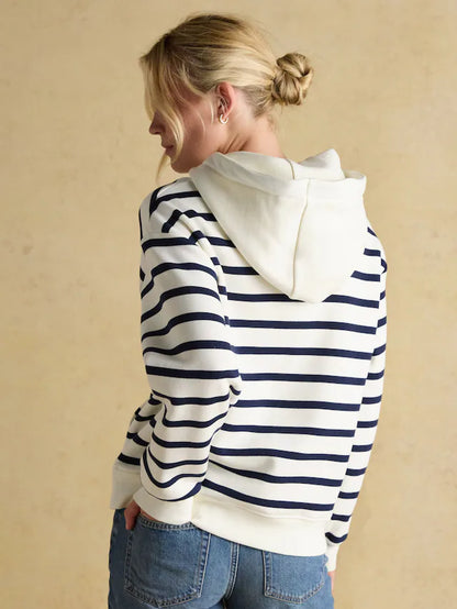 Joules Milbourne cream & navy striped hoodie, women's cotton blend relaxed fit sweatshirt, Equiflair.
