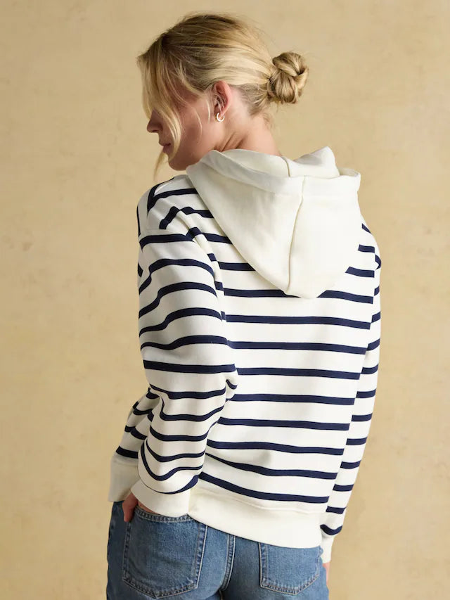 Joules Milbourne cream & navy striped hoodie, women's cotton blend relaxed fit sweatshirt, Equiflair.