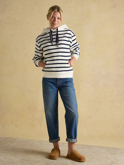 Joules Milbourne Cream & Navy Striped Hoodie for Women | Casual Fashion