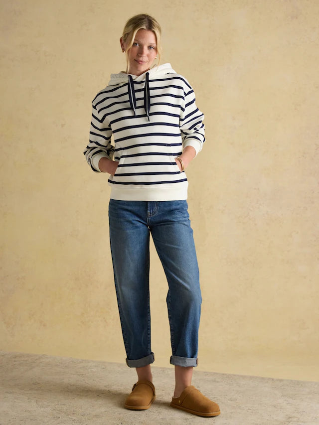 Joules Milbourne Cream & Navy Striped Hoodie for Women | Casual Fashion