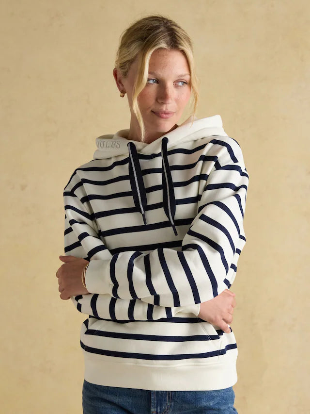 Joules Cream & Navy Striped Hoodie: Relaxed Fit Women's Fashion Sweatshirt