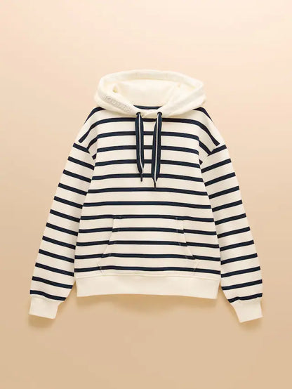 Joules Milbourne Cream & Navy Striped Hoodie: Relaxed fit women's sweatshirt with kangaroo pocket. Shop now!