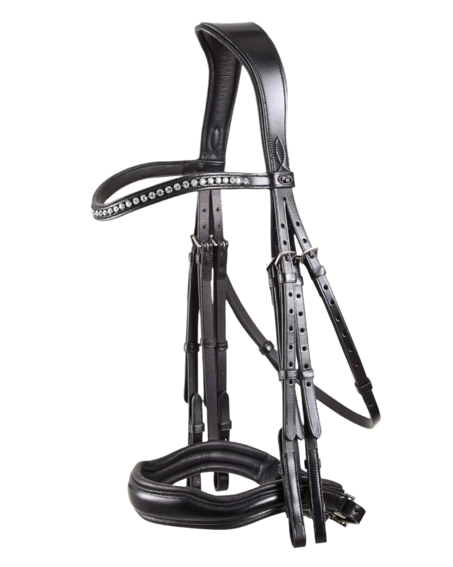 Premier Equine Abriano Anatomic Double Bridle - Black Leather with Diamante Browband - Dressage Horse Tack