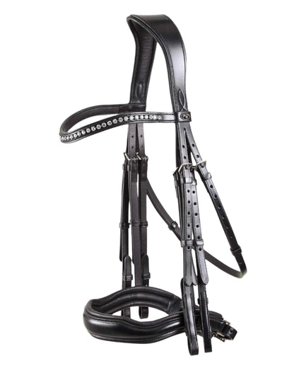 Premier Equine Abriano Anatomic Double Bridle - Black Leather with Diamante Browband - Dressage Horse Tack