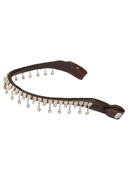 Acavallo Queen Browband Calfskin & Crystals Dark Brown