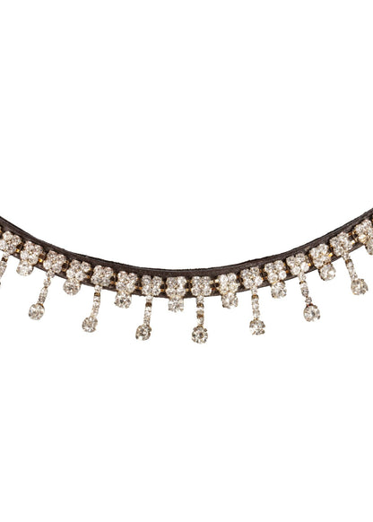 Acavallo Queen Browband Calfskin & Crystals Dark Brown