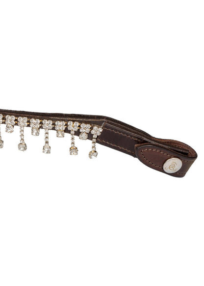 Acavallo Queen Browband Calfskin & Crystals Dark Brown