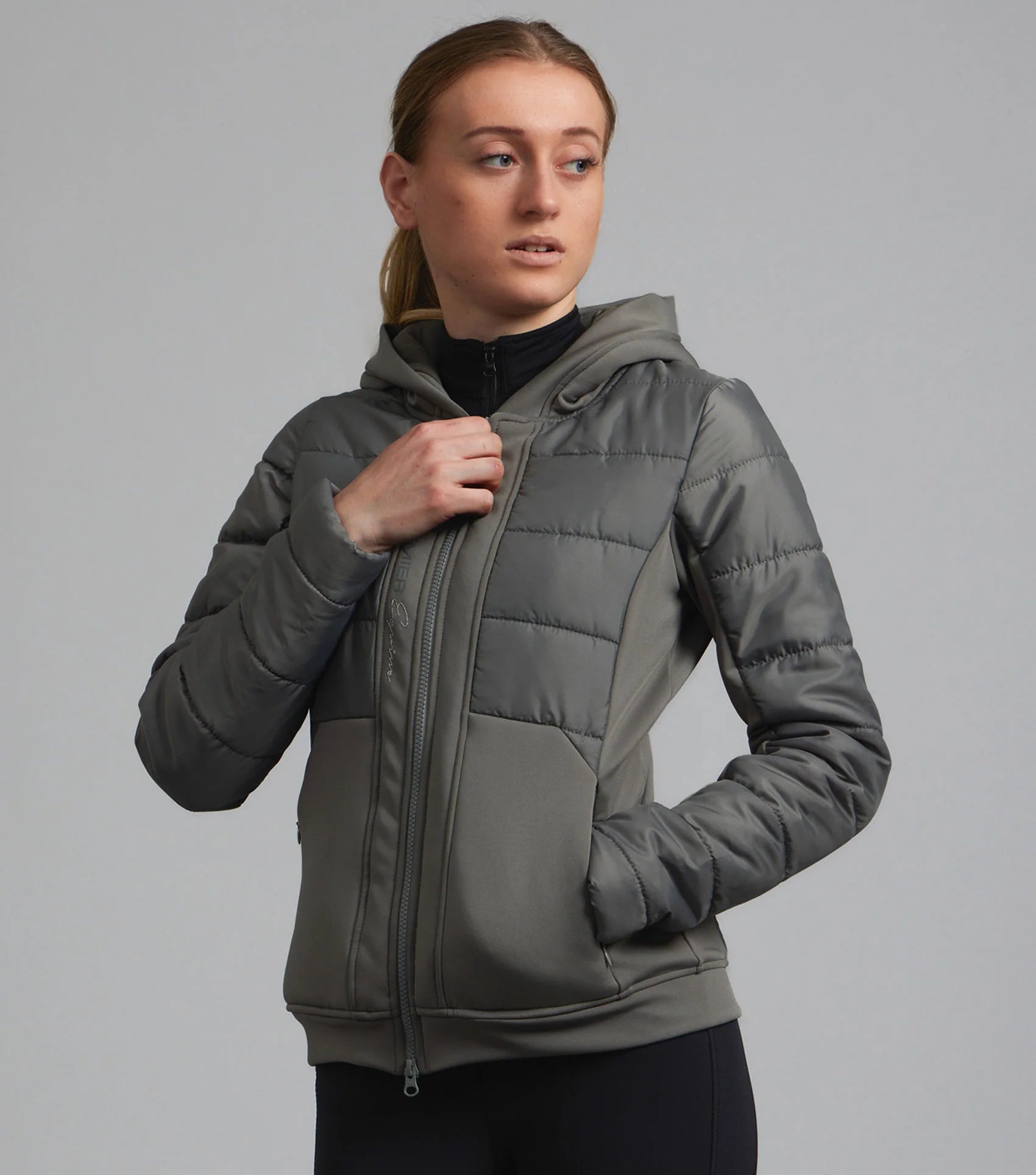 PREMIER EQUINE Agata Ladies Riding Jacket Anthracite Grey Hooded | Equestrian Fashion