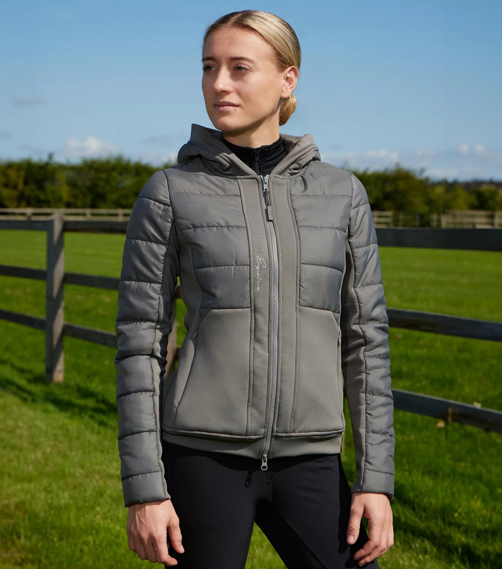 Agata Equestrian Riding Jacket - Anthracite Ladies Padded Jacket with Hood