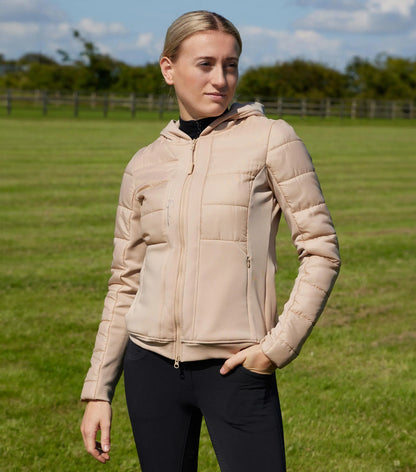 Premier Equine Agata Ladies Riding Jacket - Champagne Equestrian Apparel with Hood and Tailored Fit