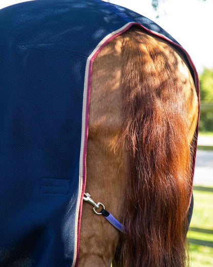 Horse cooler rug in navy. Breathable equine blanket for cooling and airflow.