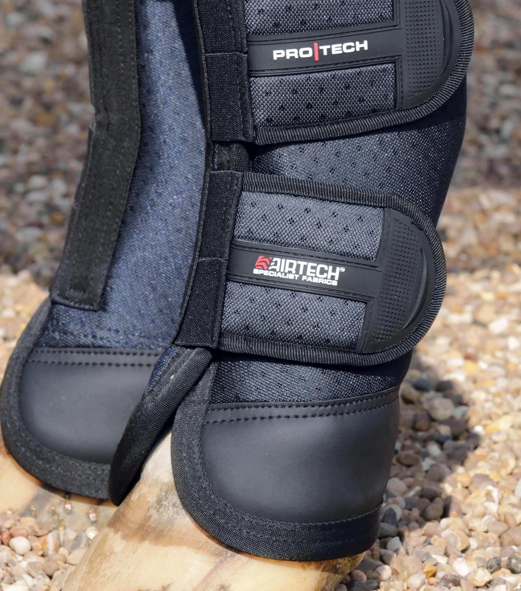 Premier Equine Airtechnology Knee Pro-Tech Horse Travel Boots - Navy, breathable protection, equestrian equipment.