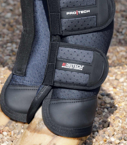Premier Equine Airtechnology Knee Pro-Tech Horse Travel Boots - Navy, breathable protection, equestrian equipment.