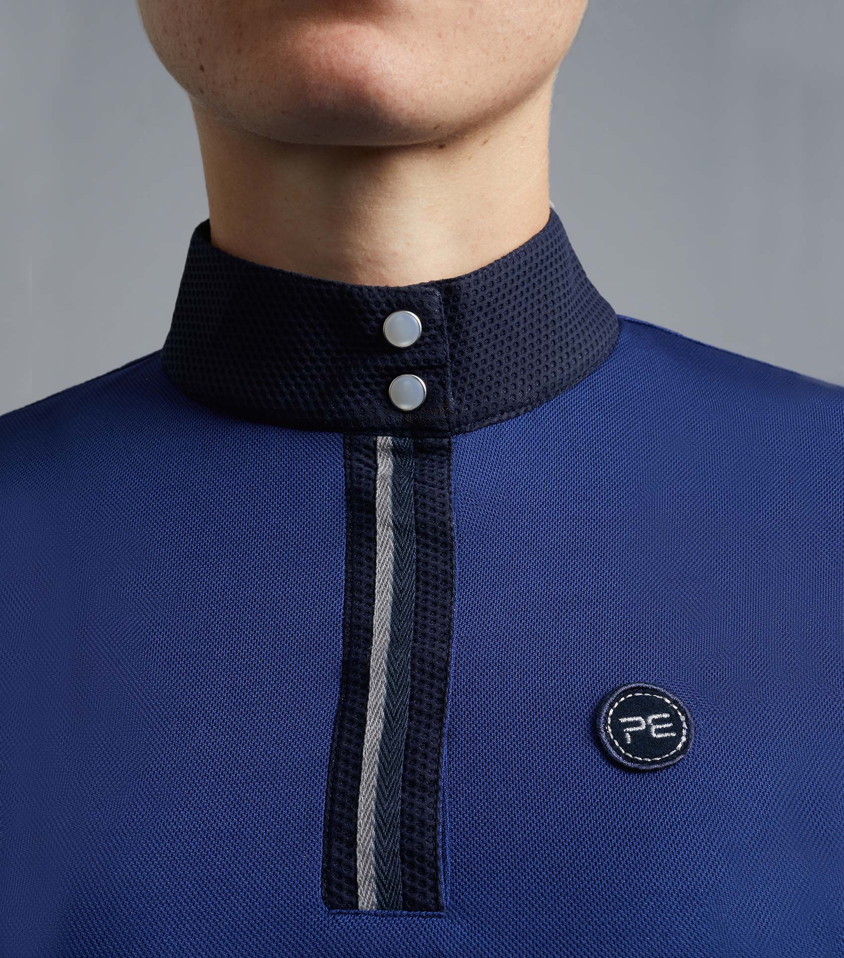 Premier Equine Navy Riding Top: Ladies Technical Short Sleeve Equestrian Shirt
