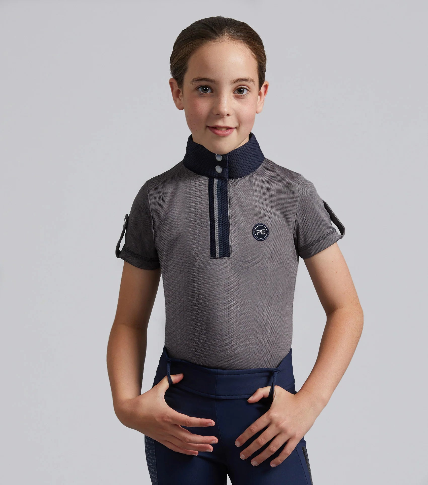 Premier Equine Girl's Technical Riding Top Grey - Short Sleeve Equestrian Apparel