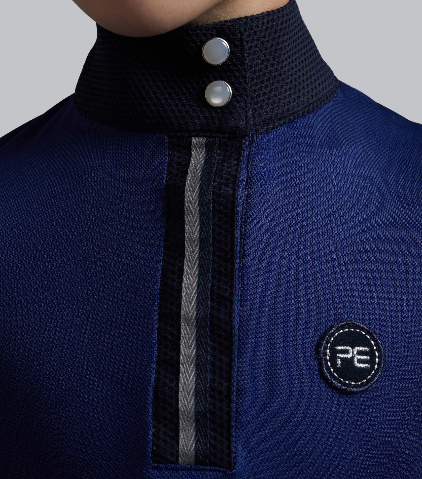 Premier Equine girl's navy riding top. Technical, short sleeve equestrian shirt. Buy now!