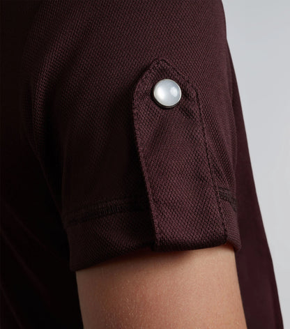Premier Equine Girl's Wine Riding Top: Short Sleeve, Technical Jersey, Mesh Collar, Equestrian Apparel