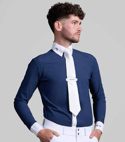 Premier Equine Andate Navy Men's Equestrian Show Shirt, Long Sleeve, White Collar & Tie