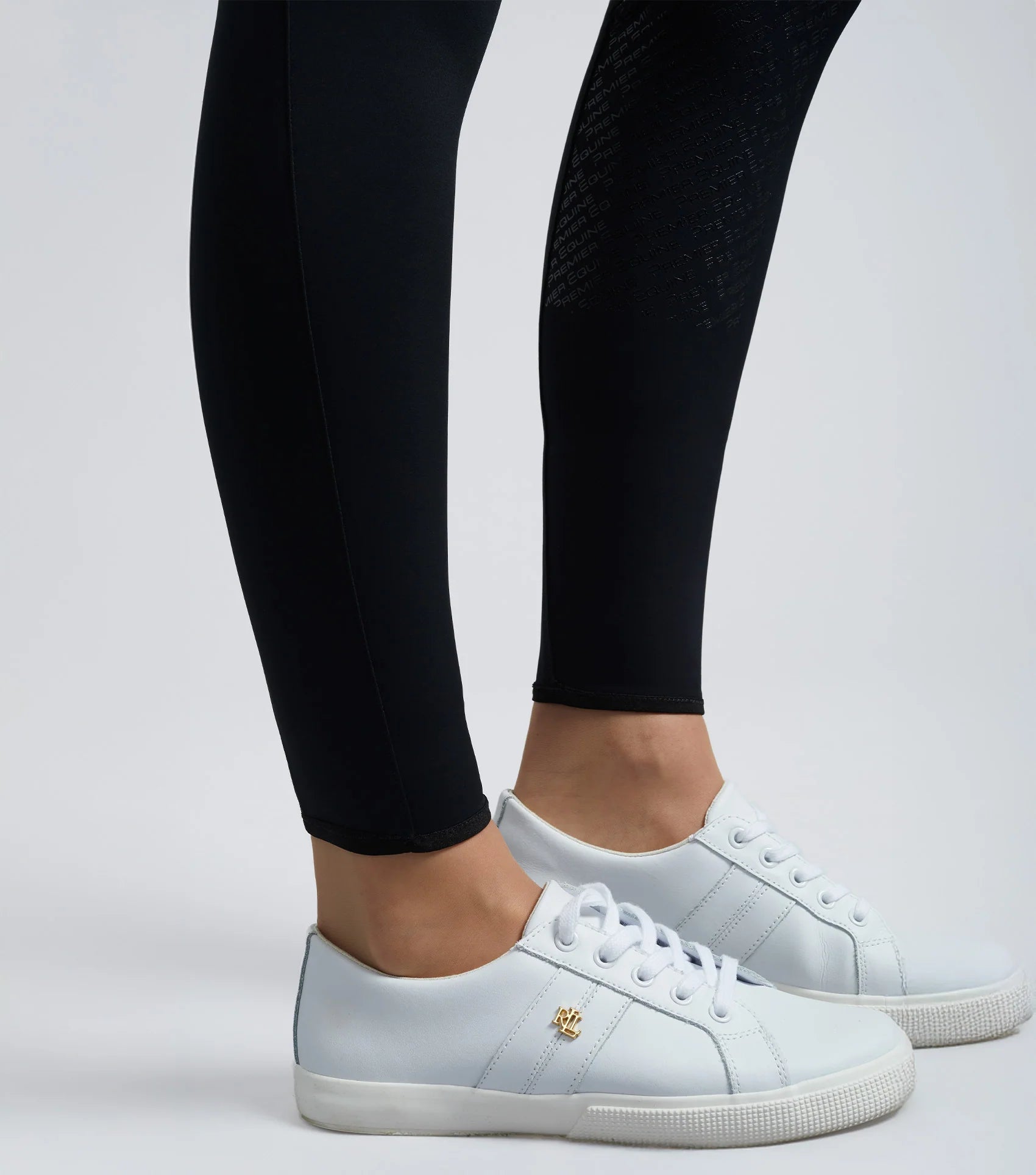 Premier Equine Riding Tights - Black Equestrian Leggings with White Sneakers - Comfortable Equestrian Apparel