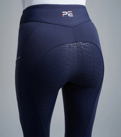 Premier Equine Aporia Ladies Riding Tights - Navy Blue, High Waisted, Silicone Grip Full Seat, Phone Pockets | Equestrian Apparel