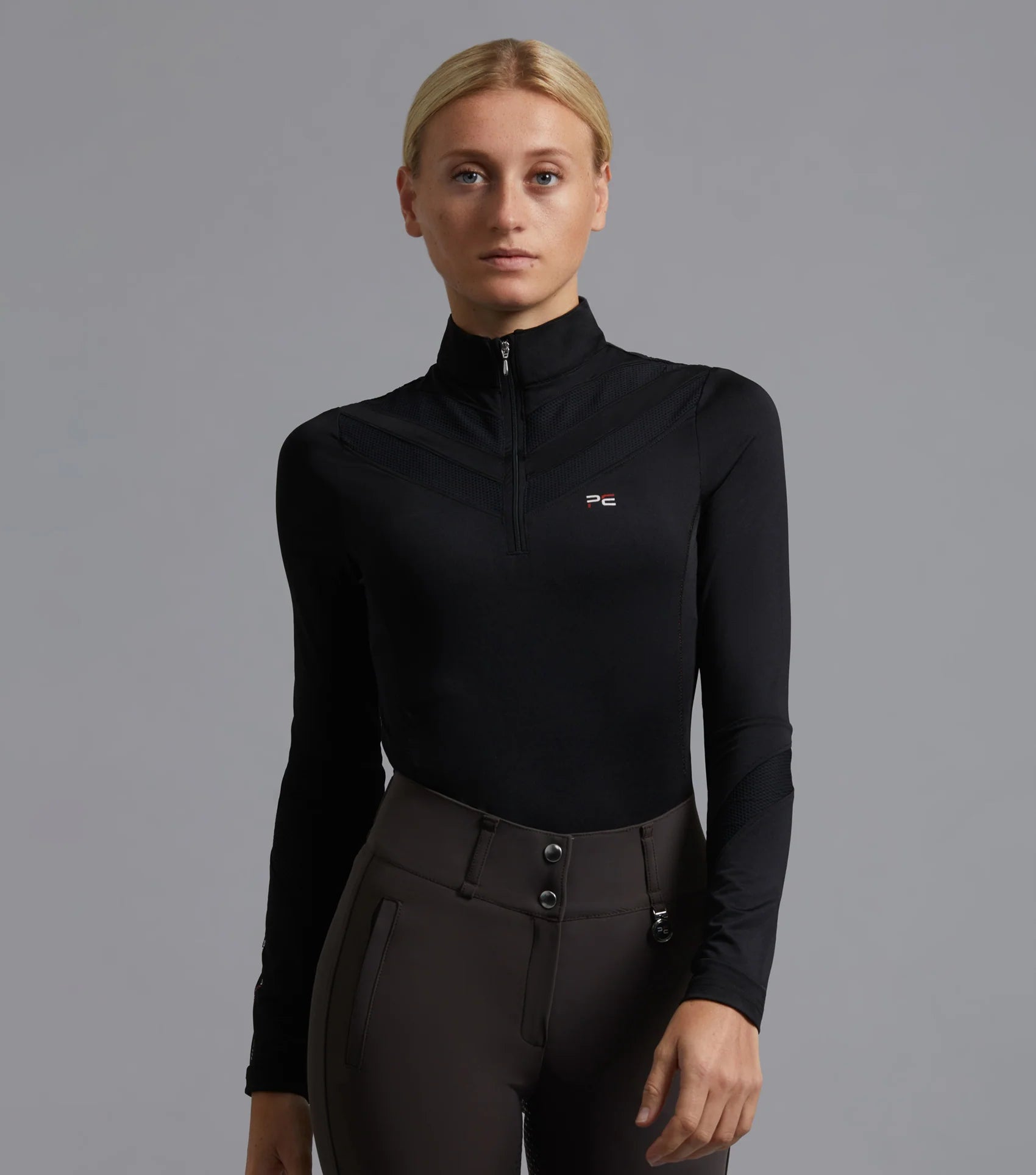 Premier Equine Arclos Ladies Technical Long Sleeve Riding Top Black - Equestrian Apparel for Women