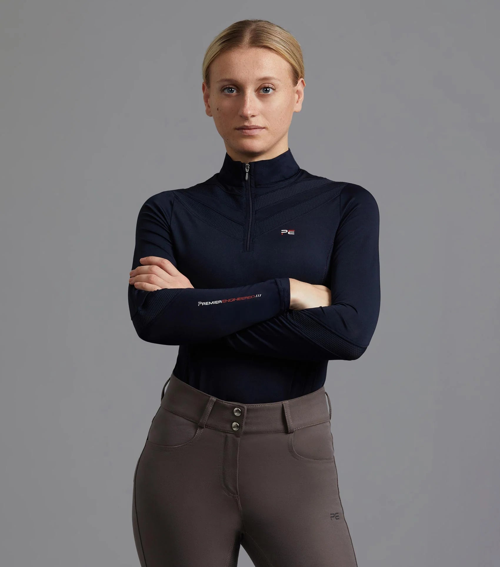 Premier Equine Arclos Ladies Technical Long Sleeve Riding Top - Navy equestrian apparel for women