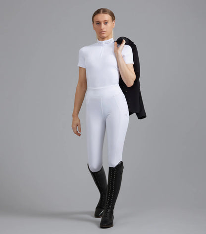 Premier Equine Aresso White Riding Tights: Full Seat Gel, Four-Way Stretch, Equestrian Apparel