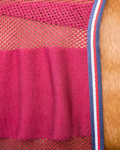 PREMIER EQUINE ARISCA SCRIM COOLER BURGUNDY: Horse cooler rug featuring breathable mesh & solid panels for moisture wicking & cooling.