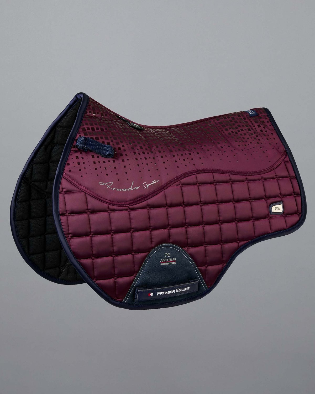 PREMIER EQUINE Armada Wine Saddle Pad - GP/Jump Quilted Square, Close Contact. Premium Horse Tack.