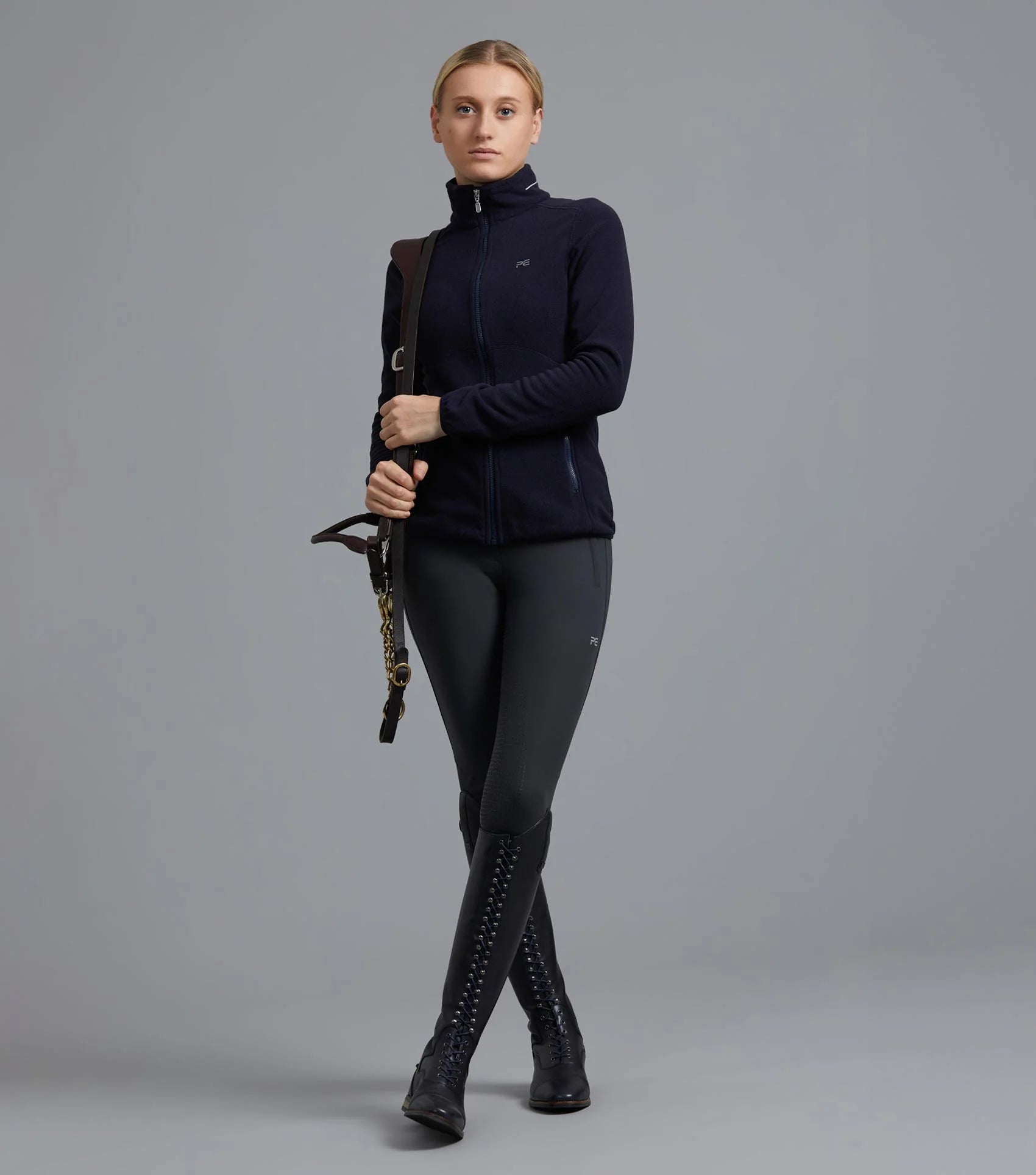 Premier Equine Ascendo Navy Fleece Riding Top for Women | Equestrian Apparel