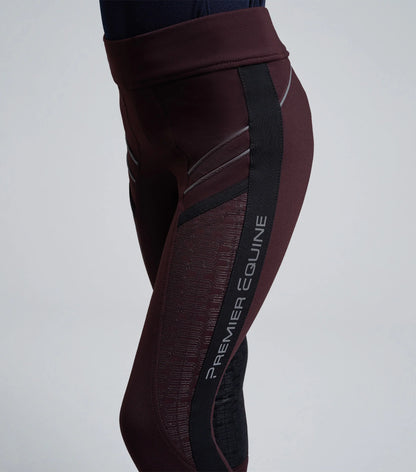 PREMIER EQUINE Astrid Girls Wine Riding Tights: Full Seat Gel, Equestrian Apparel, Technical Stretch Fabric
