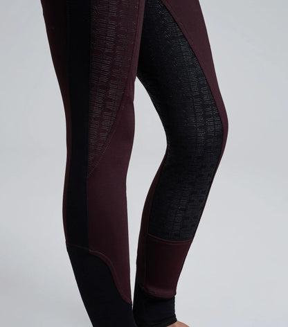 Premier Equine Girls Wine Riding Tights - Gel Full Seat Pull On Breeches, Equestrian Apparel, Kids Riding Pants