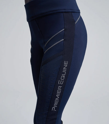 Premier Equine Astrid Girls Navy Riding Tights - Full Seat Gel Equestrian Leggings