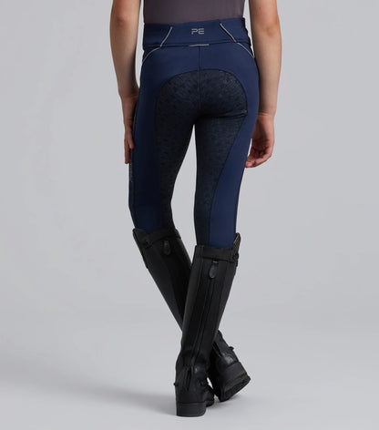 Premier Equine Astrid Girls Navy Riding Tights - Full Seat Gel Breeches for Equestrian