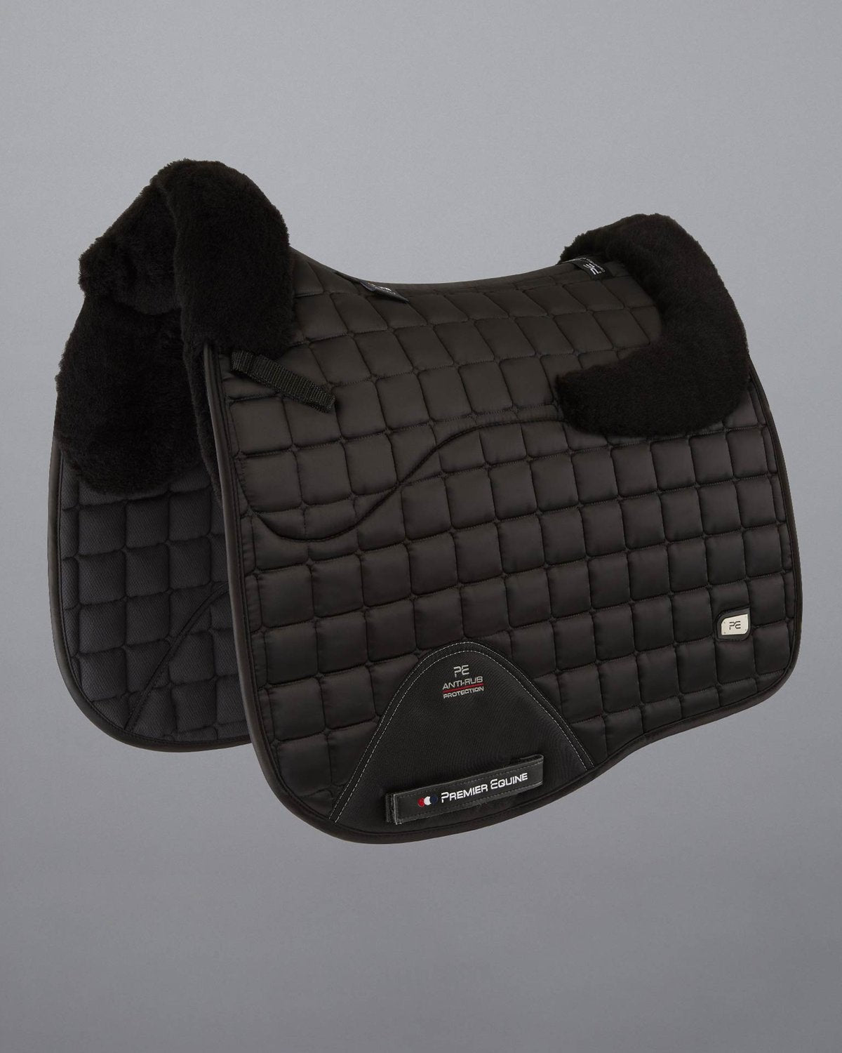 Premier Equine Atlantis Black Merino Wool Dressage Saddle Pad - Quilted Satin Horse Riding Equipment