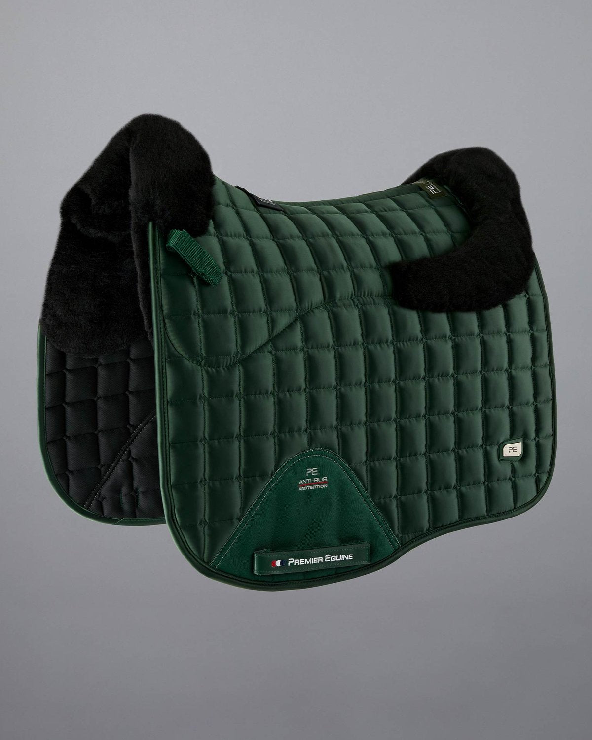 Premier Equine Atlantis Wool Dressage Saddle Pad - Olive & Black - Quilted Satin - Horse Riding Tack Equiflair