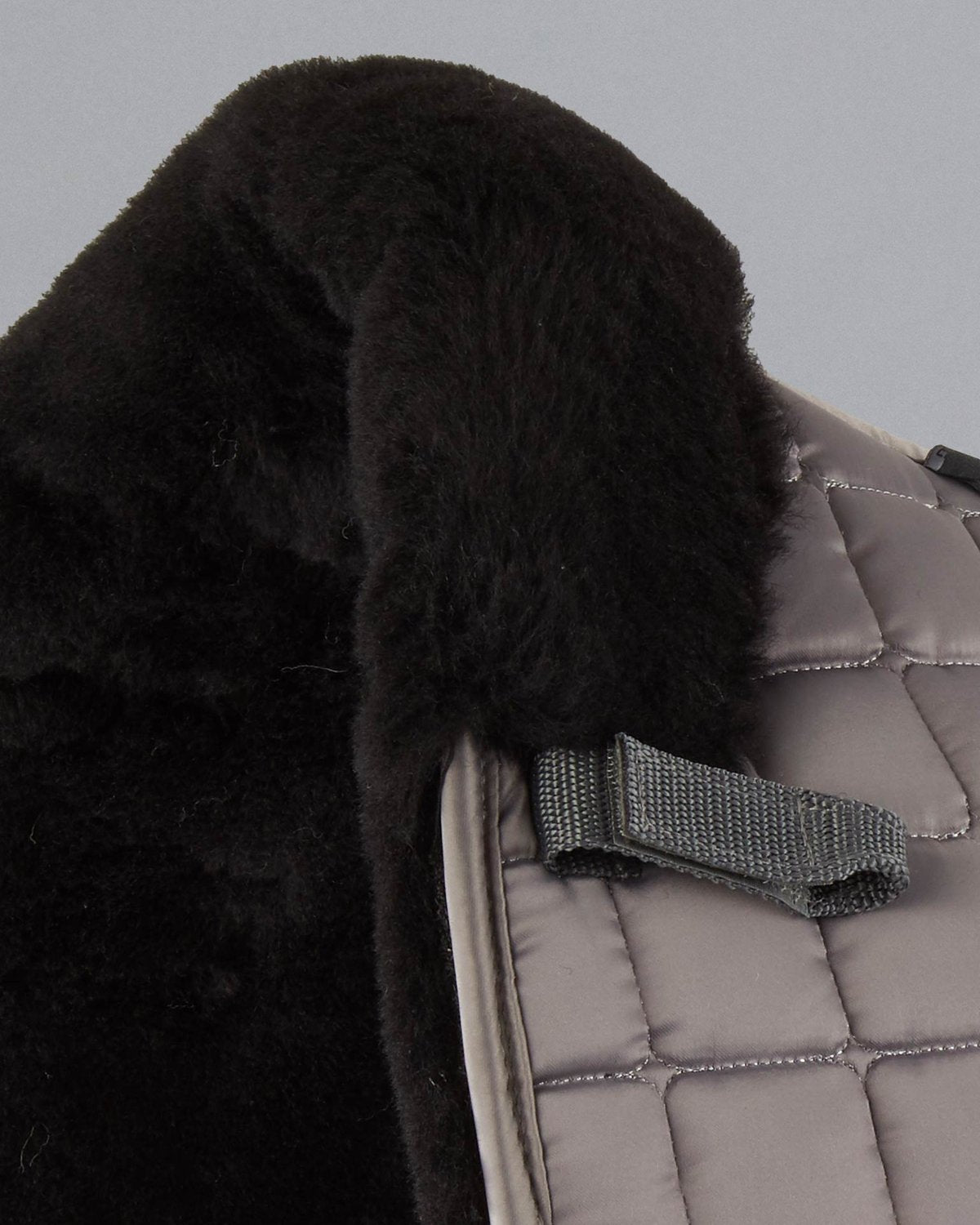 PREMIER EQUINE Atlantis Dressage Saddle Pad: Grey Satin, Black Wool, Quilted Design