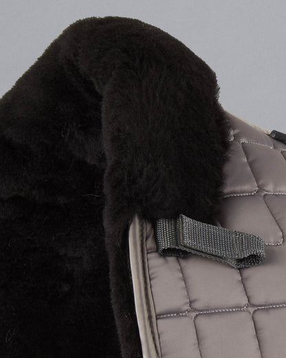 PREMIER EQUINE Atlantis Dressage Saddle Pad: Grey Satin, Black Wool, Quilted Design