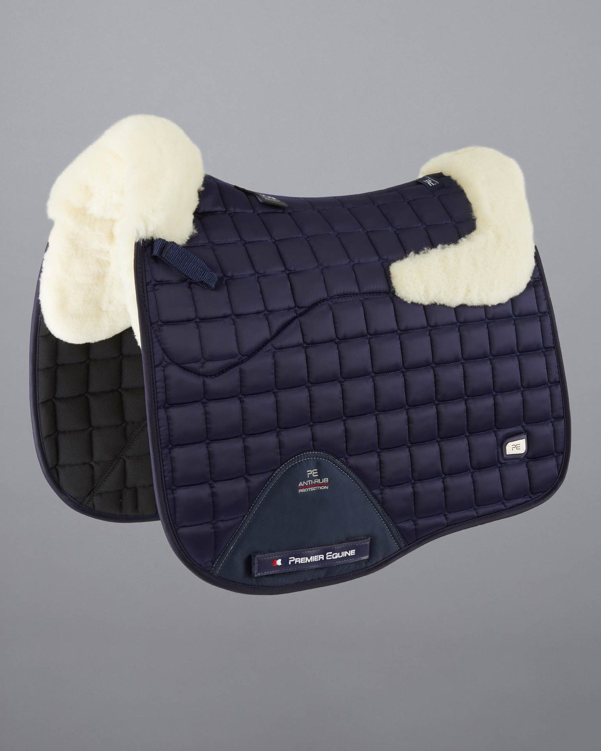 PREMIER EQUINE ATLANTIS Satin Wool Dressage Saddle Pad - Navy/Natural Wool - Horse Riding Comfort & Protection