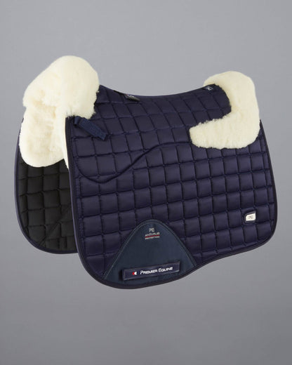 PREMIER EQUINE ATLANTIS Satin Wool Dressage Saddle Pad - Navy/Natural Wool - Horse Riding Comfort & Protection
