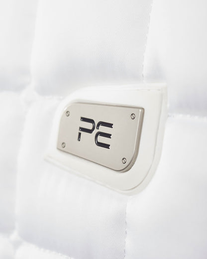 Premier Equine Atlantis CC Satin Wool Dressage Square - White Saddle Pad with Natural Wool Detail, PE Logo