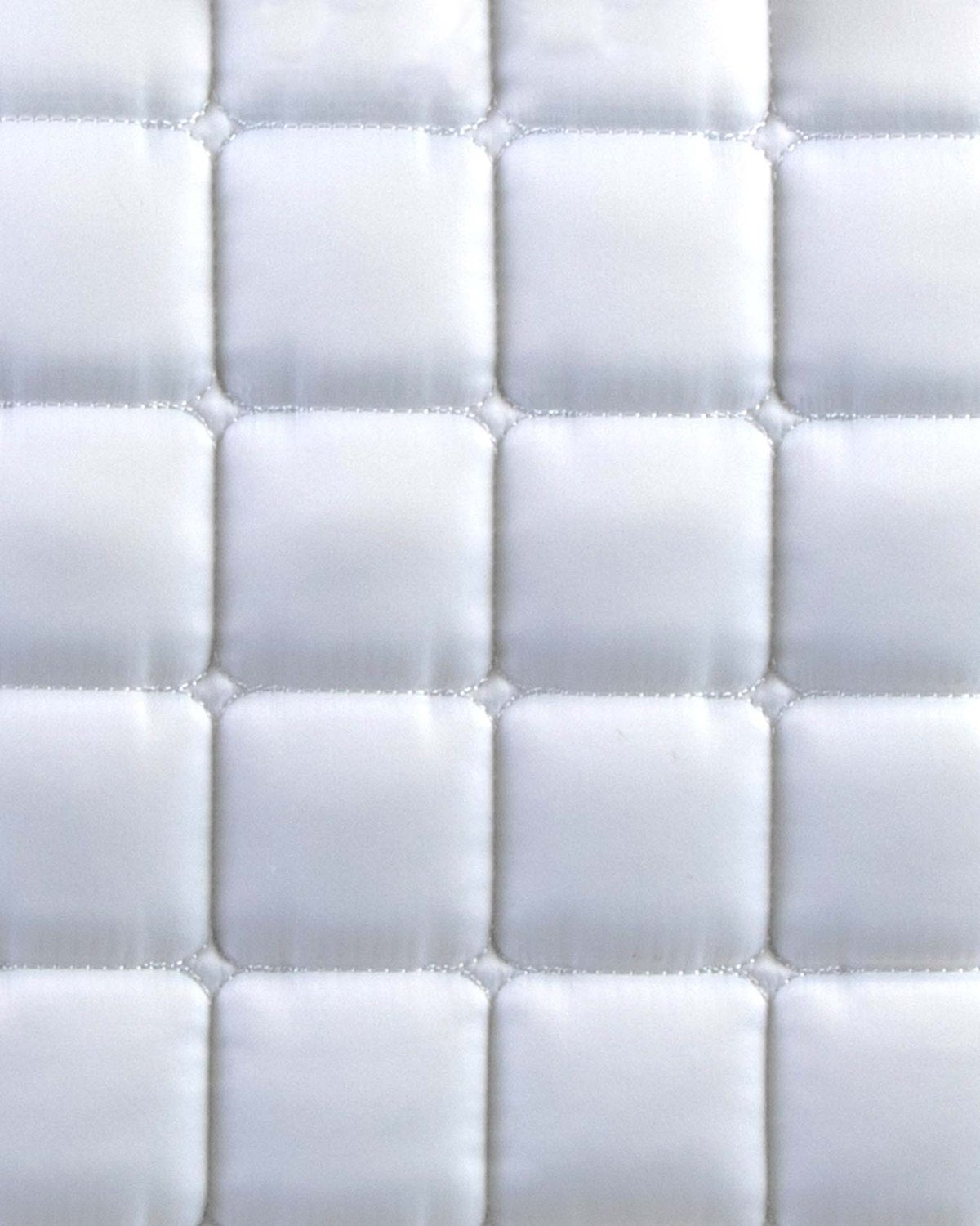 White Quilted Dressage Saddle Pad - Satin Finish, Merino Wool Lined. Close contact, high wither design. Equiflair
