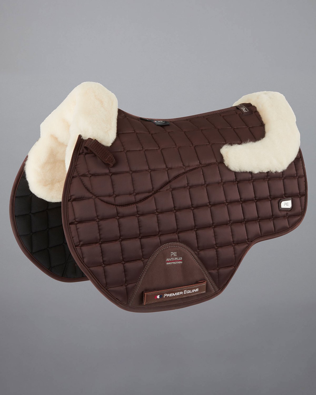 PREMIER EQUINE ATLANTIS CC Satin Wool GP/Jump Square Brown/Natural Wool Saddle Pad - Quilted, Merino Wool